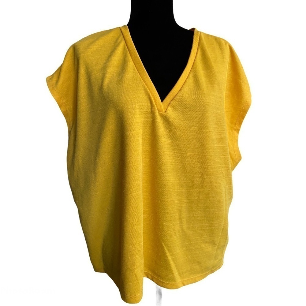 Zara drop shoulder v neck top yellow XL